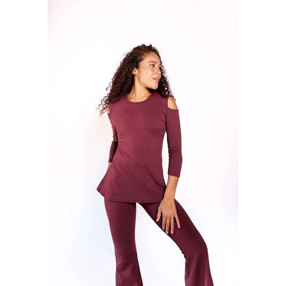 Yoga Democracy Tops - Yoga Democracy, Open Shoulder Top, Maroon